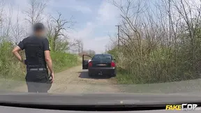 Innocent blonde gets pounded on a park bench by a fake cop