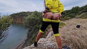 Close Up Pee From Rocky Clifs Before Going To Cold Scandinavian Beach