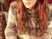 Riding dildo and masturbating