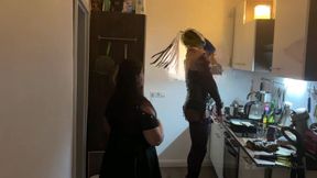 Dominant MILF Stretches Latex Sub's Ass Wide in Kitchen
