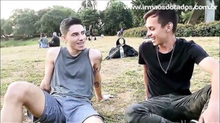Blowjob, couple, bareback &#8211; public video of young skinny gay whores assfucked bareback