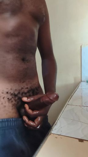 Solo Boyfriend Jerking His Hard Dick Early in the Morning and Released Load of Cum on the Kitchen Worktop