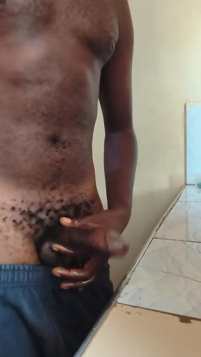 Solo Boyfriend Jerking His Hard Dick Early in the Morning and Released Load of Cum on the Kitchen Worktop