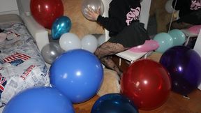 massive sit to pop big balloon in skirt