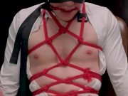 Office Wear Asian Boy tied down to a chair and edge non-stop.