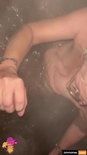 Michaela McKenzie rides johnholmesjunior's huge cock in hottub threesome at vancouver swinger party