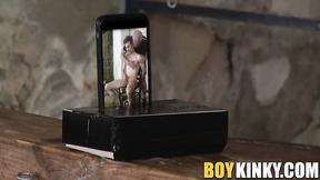 ”Submissive twink jerks off while stroked by his old master”