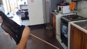Mexican Insta Slut Caught Fucking Herself with Broomstick in Kitchen