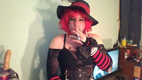 smoking, stroking a bit of cum and a new toy