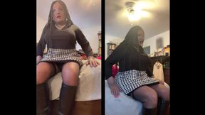 Black Babe Danae in a Sweater Dress Fingering Her Pussy