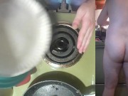 Making a bacon and eggs sandwich