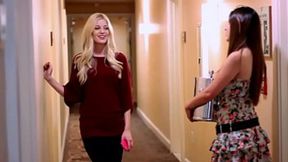 Blonde and brown lesbian lovers who like each other in the bedroom