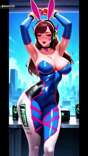 D.va Explodes with Pleasure in Ahegao, Dripping From Her Mouth as She Kneads Her.