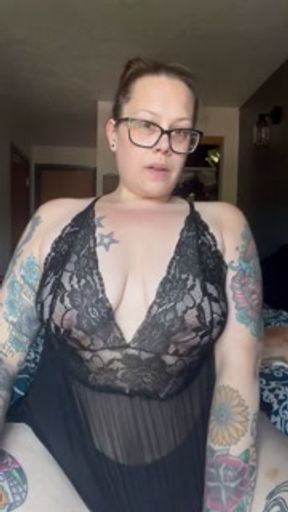 BBW stepmom MILF smokes 420 in black lingerie
