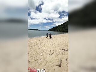 Trio on the beach - this chab pulled her bikini to the side and inserted his very pleasurable weenie into her.