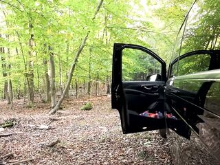 German Chick Sucks two Lads Outside Til They Cum in Her Throat