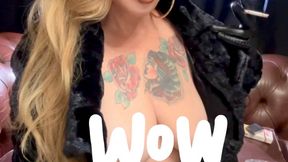 Custom Topless - Winston 100s - Beautiful, pink, smoky breasts being played with leather gloves - Puffs in her face, Deep Inhales, Puffs, Fur coat, Leather pants, Long hair, Gold lipstick