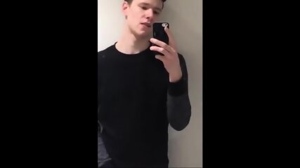 Cute Boy wank in school bathroom and cum in classroom