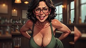 Mature Women in Bar (tits Out Comic Style Art)