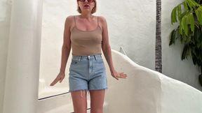 Desperate Wetting Denim Shorts on the Terrace: Can't Hold It Anymore