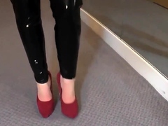 Sexy Latex Liquid Leggings with Red Stilettos Fetish