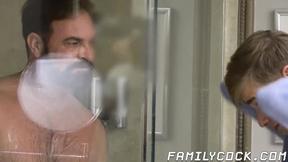 Joining my step dad Kristofer Weston in the shower so I can suck his prick