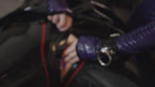 Miss Maskerade Latex couple with fucking machine in full rubber and bondage