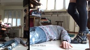 Alice simple trampling in boots (two cameras)