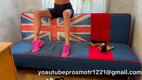 Nastya hard jumping on NEW bed with high heels and sneakers + spitting foot fetish and crush fetish