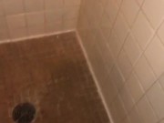 Big white cock cumming in camp shower