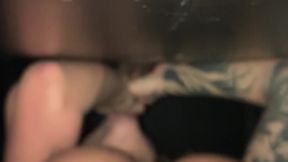 Hotwife slut takes multiple cocks at public cinema glory hole
