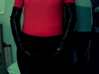 Forever Smiles Pt1! Masked in a masked female mask a very glad beauty puts on her leather gloves!