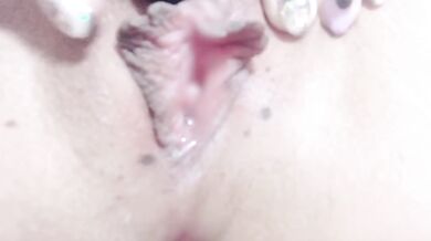 Dildo anal masturbation with the pussy wide open You can see the folds in the vagina cramping The in