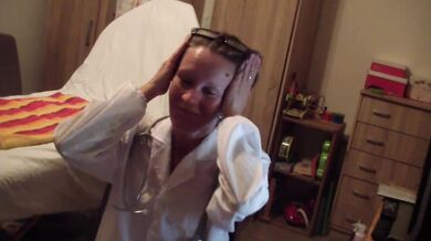Petite Russian doctor pops her tight ass on my big cock during her exam