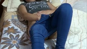 Taking off my jeans to show my hairy pussy and masturbate deliciously