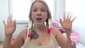 Hot blonde teen Luna takes big cocks and cums on face in German POV compilation