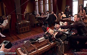 Slaves machine and cock fucked at party