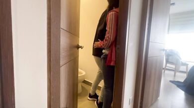 My friend leaves me alone with her hot aunt we get fucked in the bathroom