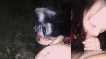 BlowjobqueenTs - Travesti gostosa de lingerie vermelha mamando o novinho na linha do trem