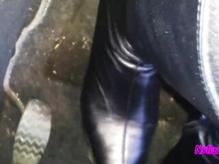 Nyllady Driving and Revving Her Bravo in High-heeled Boots and Ebony Ballet Flats