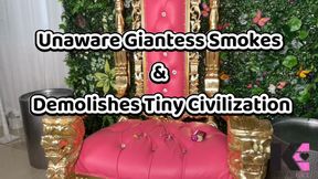 Unaware Giantess Smokes & Demolishes Tiny Civilization