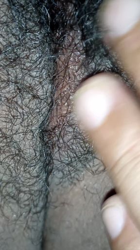 I push my wife's panties aside to see her fat, hairy pussy   Clip 2