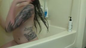 Sexy Girl with Tattoos Masturbates in Shower