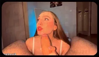 Sultry Curvy Brunette with Piercing Blue Eyes Delivers Intense Deepthroat Blowjob