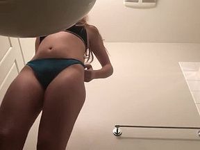 Gorgeous young roommate SPIED in bathroom under sink!