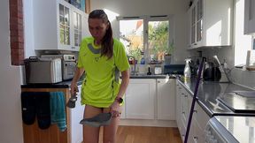 this housewife is only wearing a t-shirt