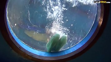 Pretty babe is having sex with a stranger, in the aqua park and enjoying it a lot