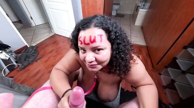 Leashed ebony slut barks while sucking big black cock raw
