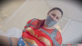 Lacey - Frogtied and Tape Gagged as Wonder Woman by Stepbrother FULL Video HD ( BBW Bondage , Frogtie , Cleave Gag , Duct Tape Gag , Bound Orgasms )