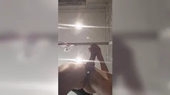 Uncut twink shoots a thick load from below in bathroom solo